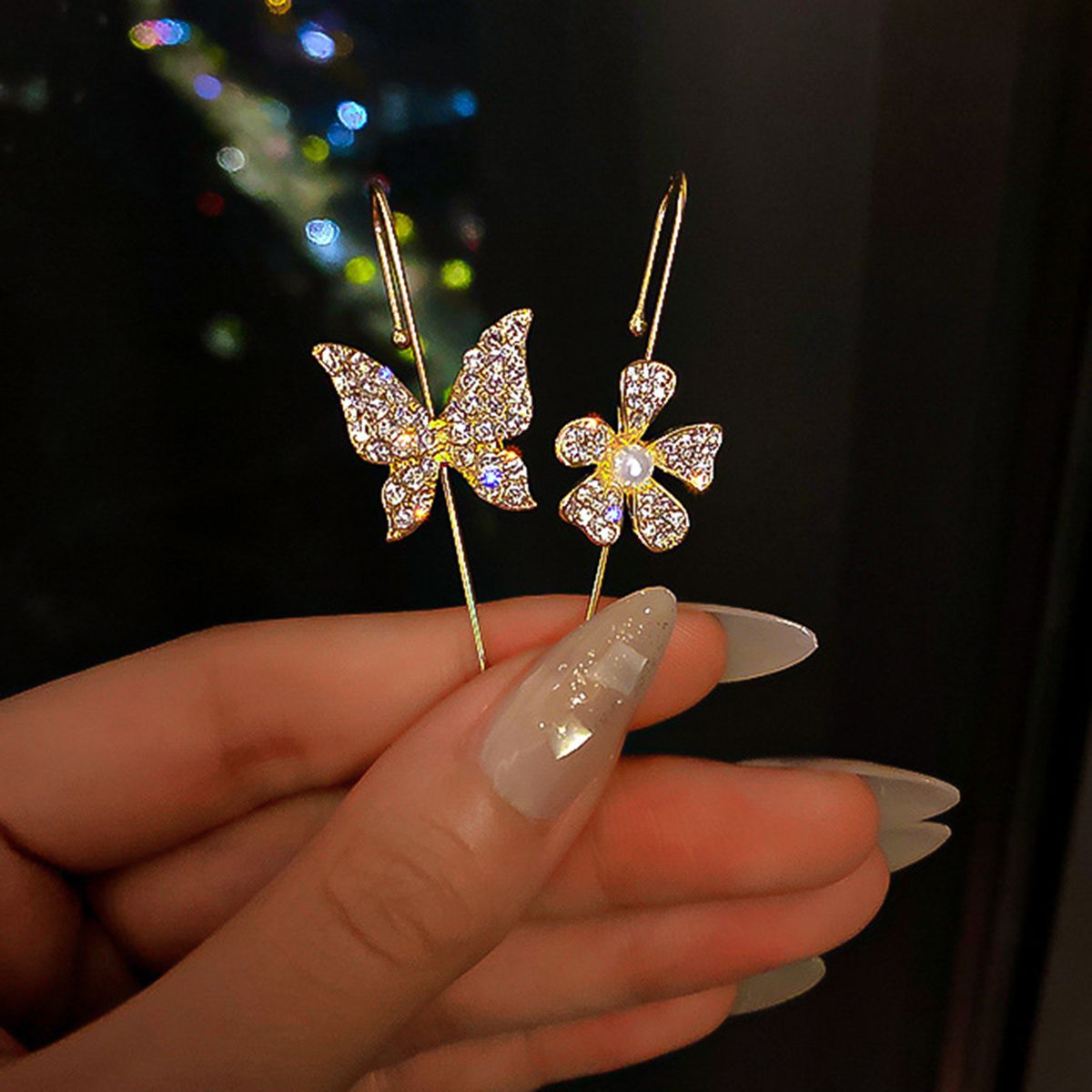 1Pc Women Ear Wrap Crawler Rhinestones Flower Butterfly-