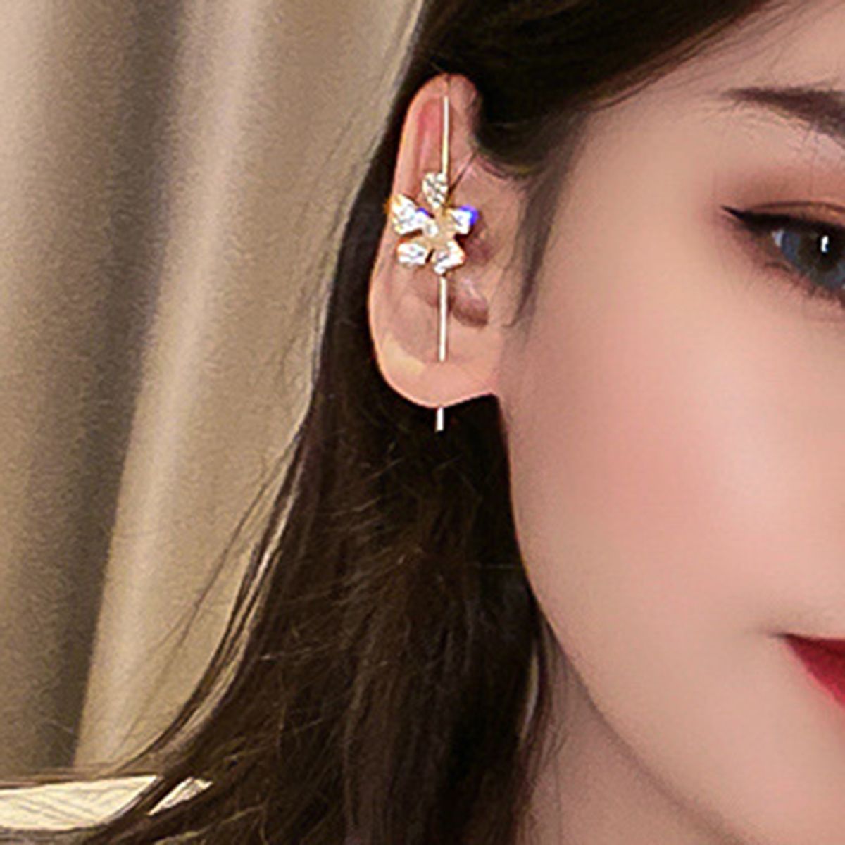 1Pc Women Ear Wrap Crawler Rhinestones Flower Butterfly-