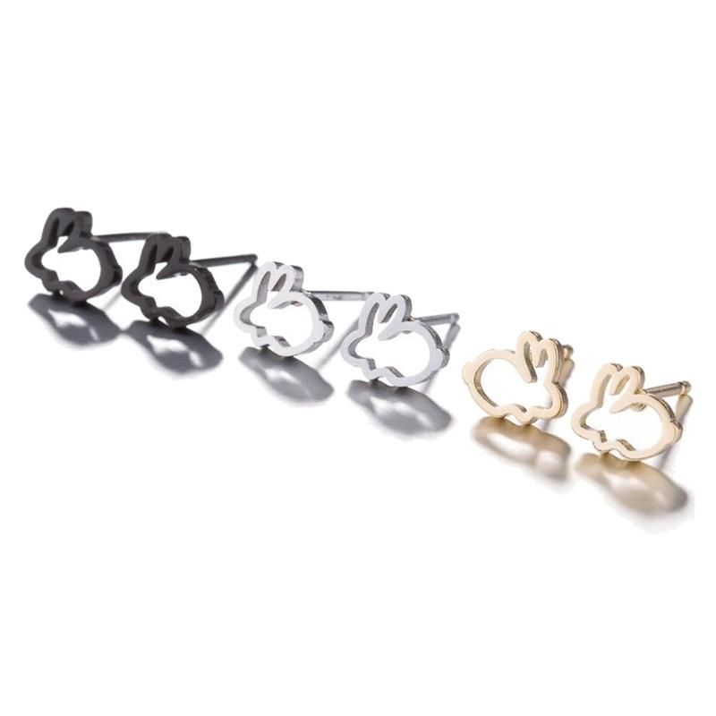Sweet Hollow Rabbit Ear Studs Bunny Earrings Women-Silver