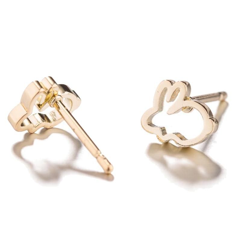Sweet Hollow Rabbit Ear Studs Bunny Earrings Women-Silver
