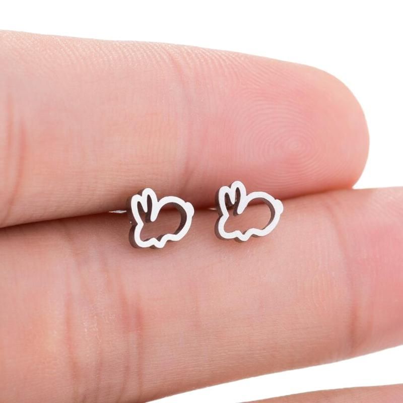 Sweet Hollow Rabbit Ear Studs Bunny Earrings Women-Silver