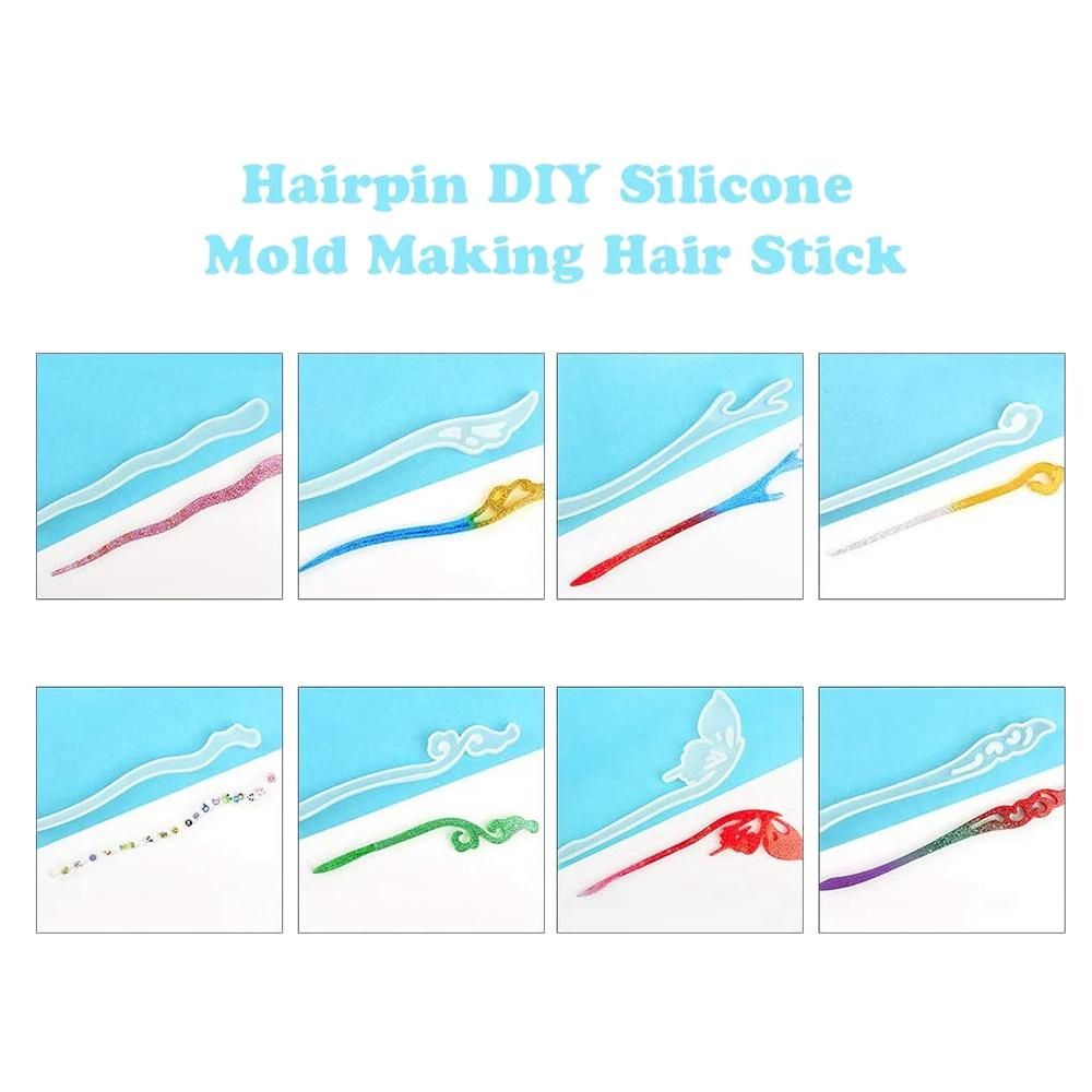 8Pcs Clear Hairpin Mould Silicone Mould for Resin Hair Pin M