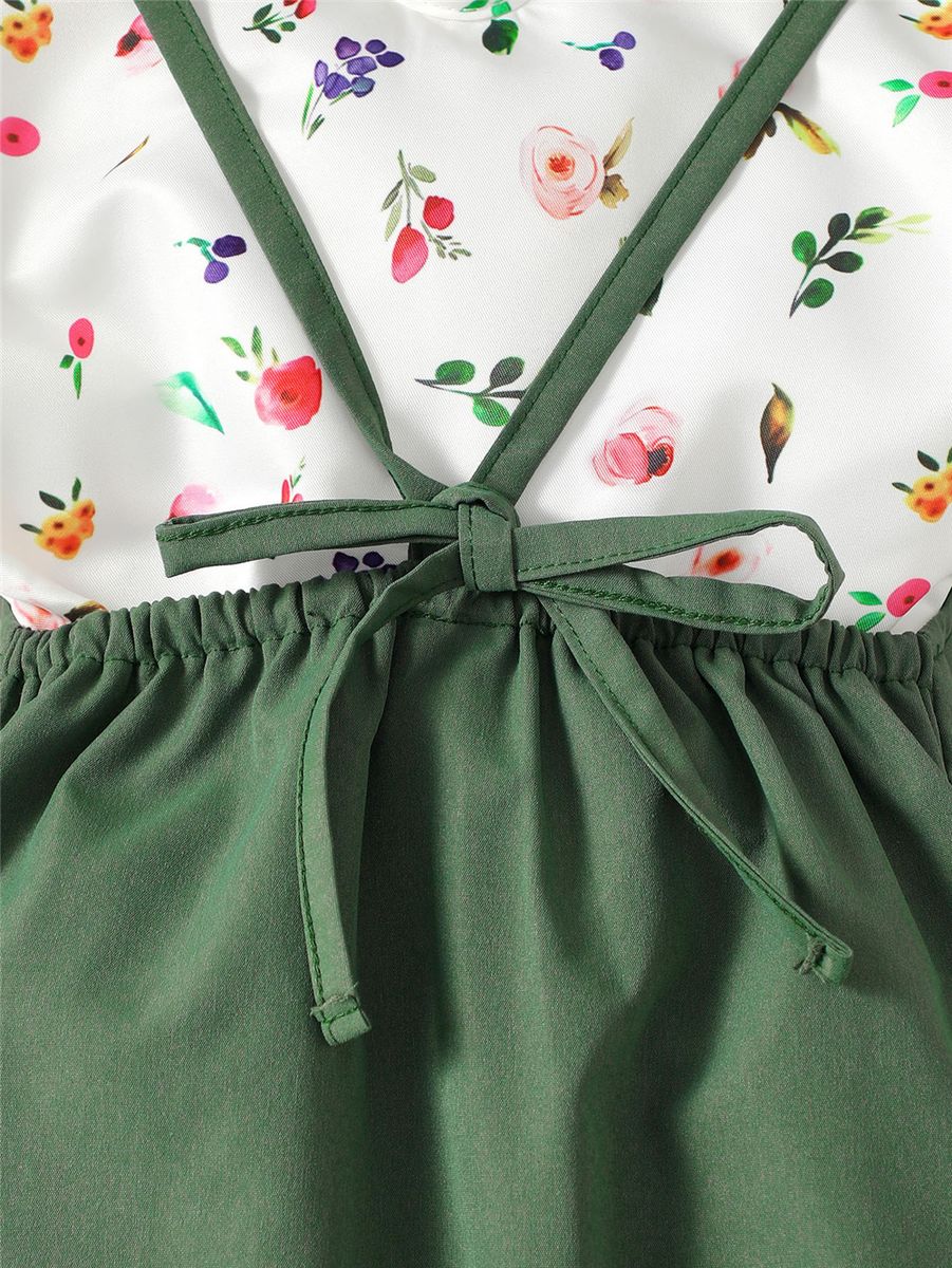 0-3 Years Baby Girl Floral Long Sleeve Tops+ Solid Overalls