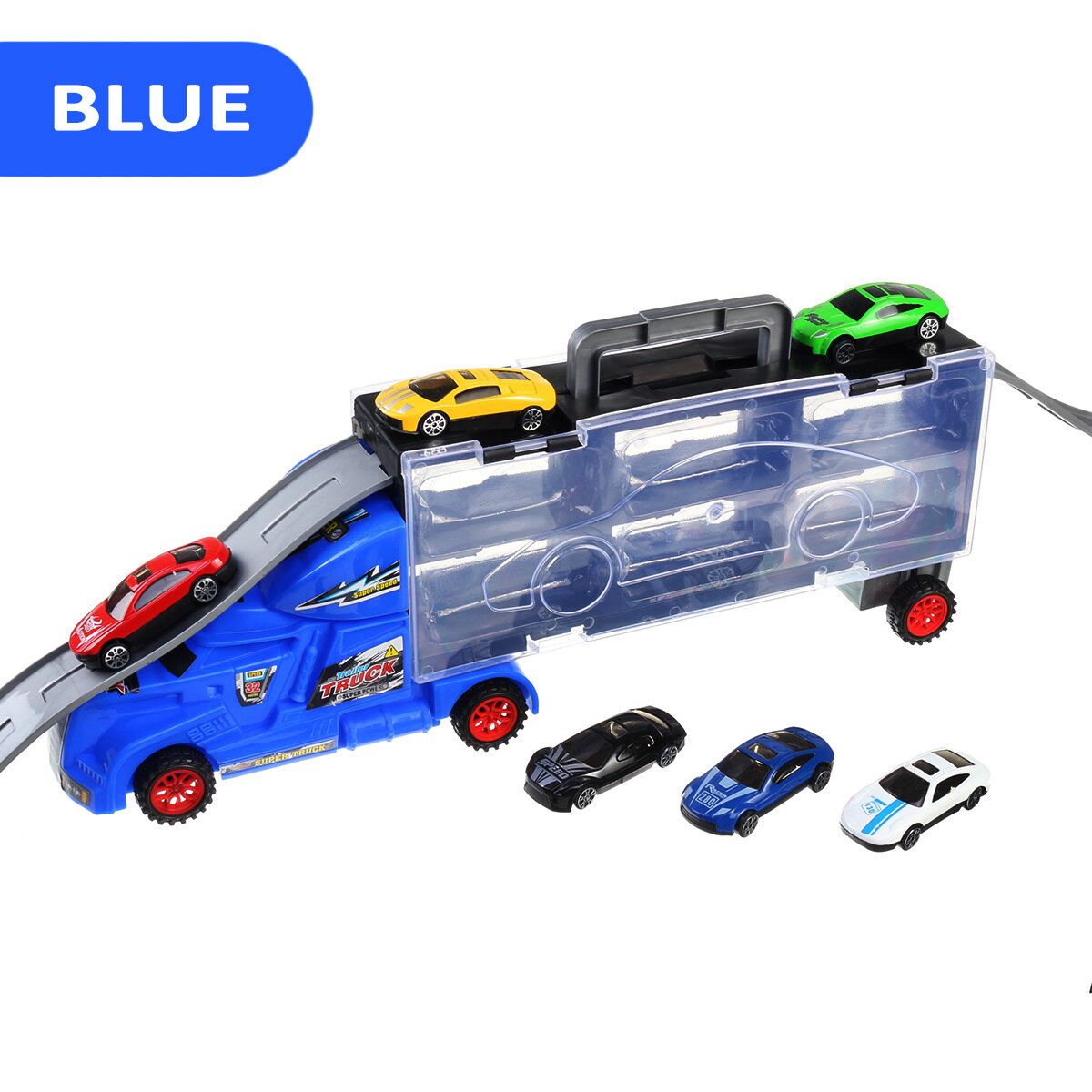 Kids Toys Van Alloy Vehicles Truck Model Car Boy Christmas Toy Gift + Taxi Track Blue