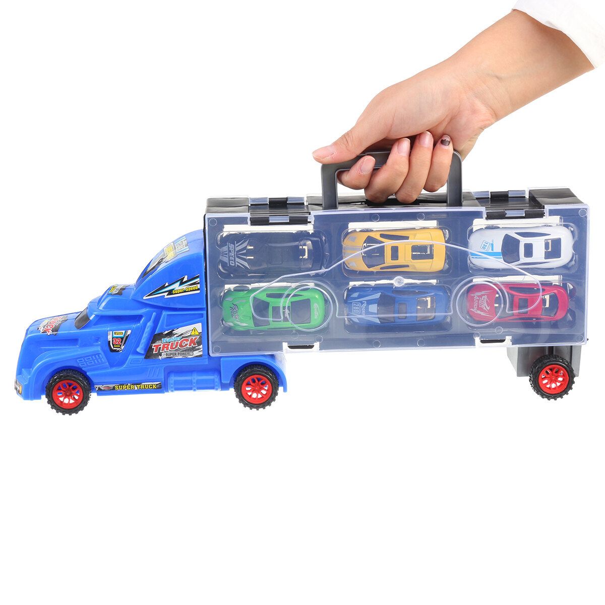 Kids Toys Van Alloy Vehicles Truck Model Car Boy Christmas Toy Gift + Taxi Track Blue