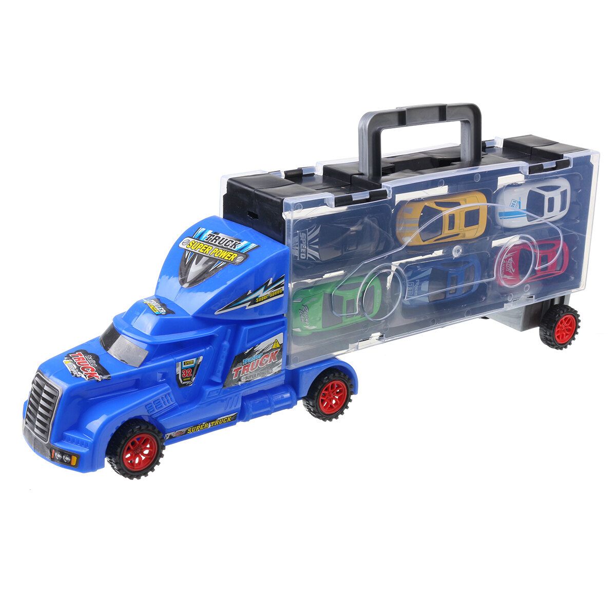 Kids Toys Van Alloy Vehicles Truck Model Car Boy Christmas Toy Gift + Taxi Track Blue