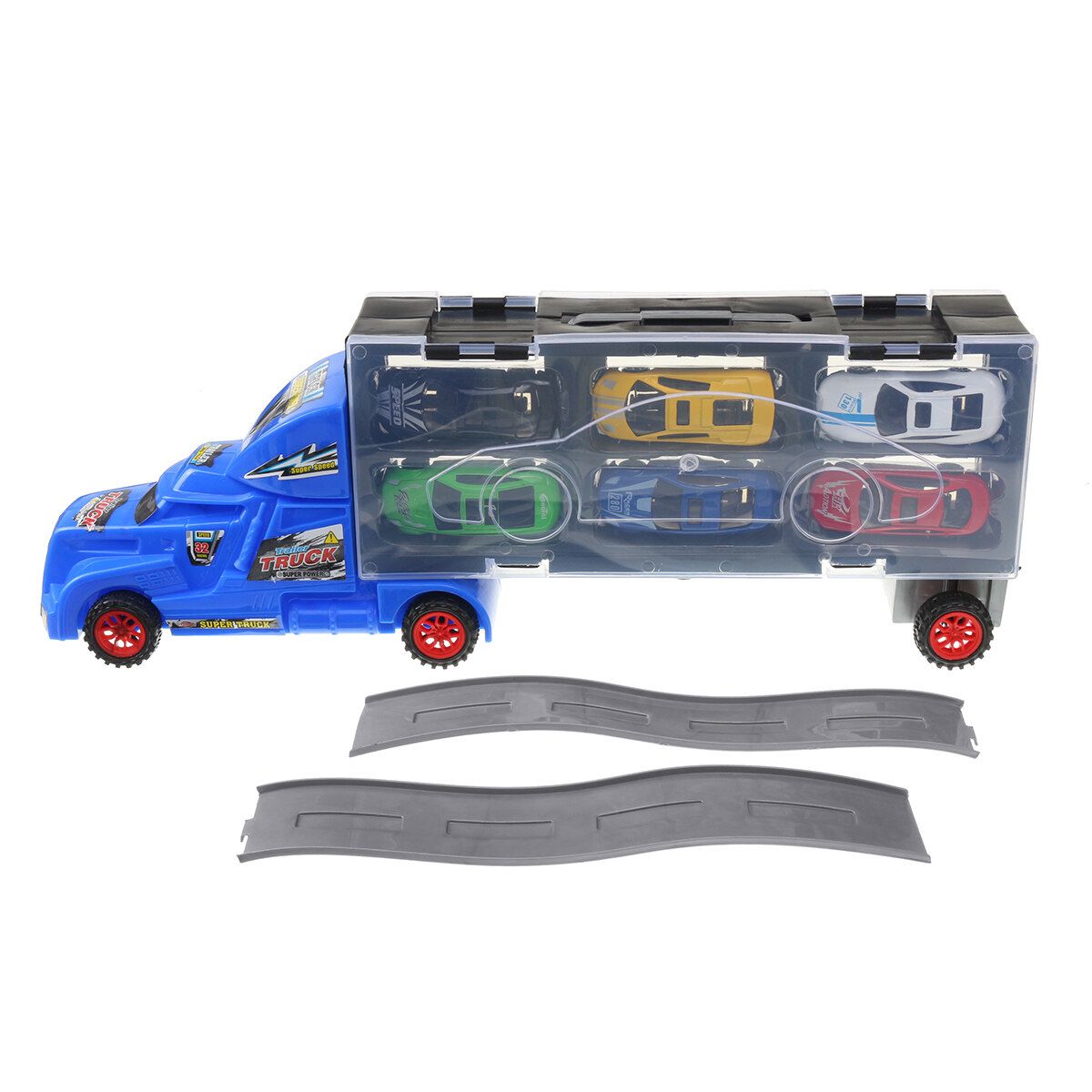Kids Toys Van Alloy Vehicles Truck Model Car Boy Christmas Toy Gift + Taxi Track Blue