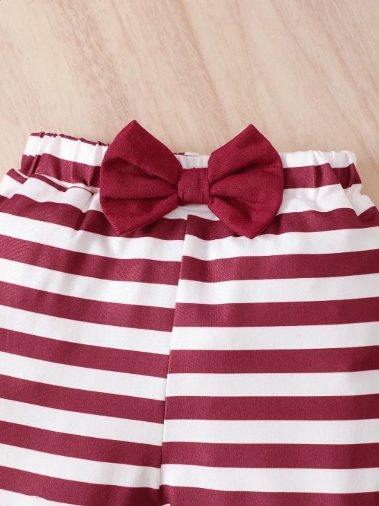 0-2Years Infant Baby Girl XMAS Costumes Long Sleeve Stiped 3PCS Clothing Set