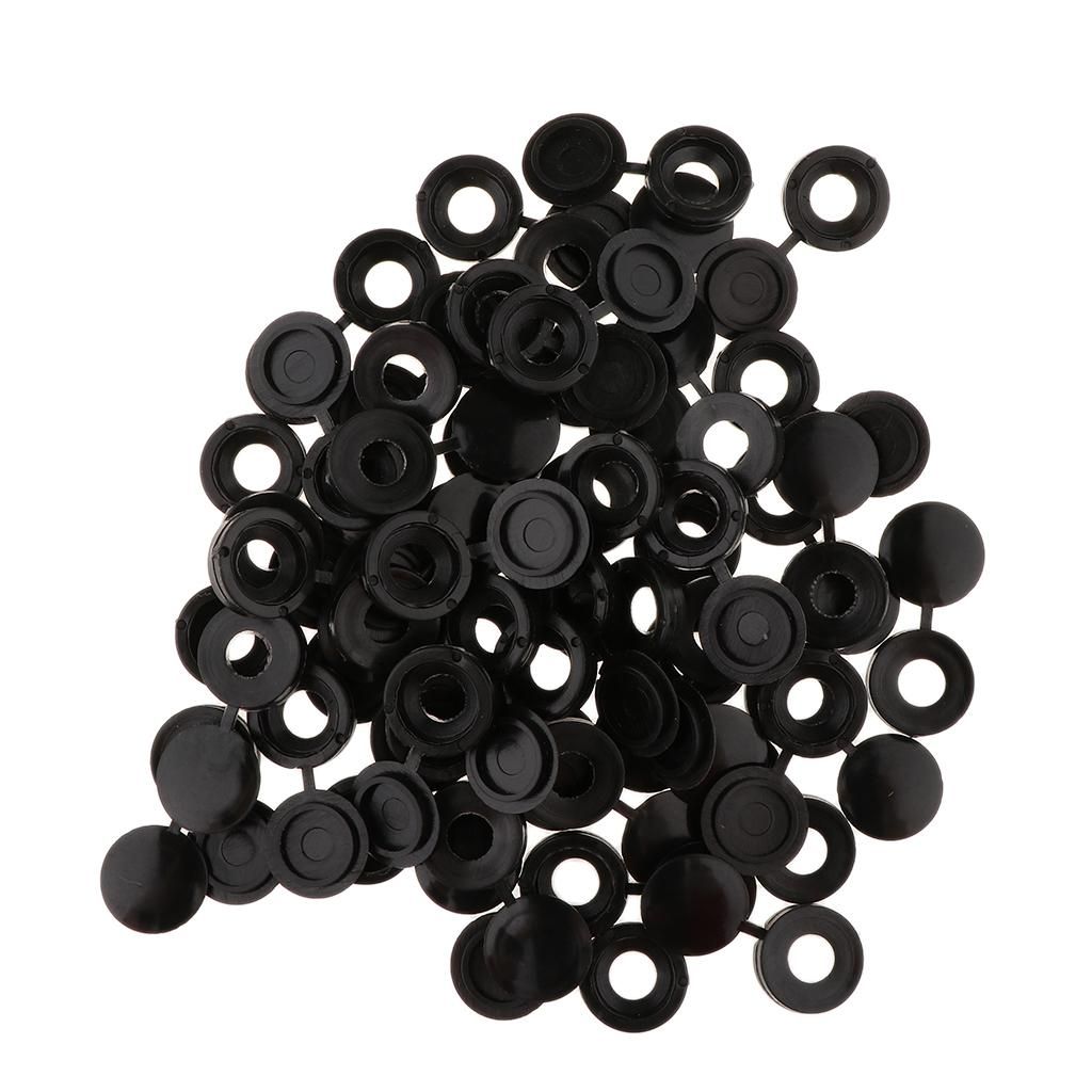 100PCS ROUND PLASTIC HINGED COVER CAPS SNAP SCREWS COVER   Black