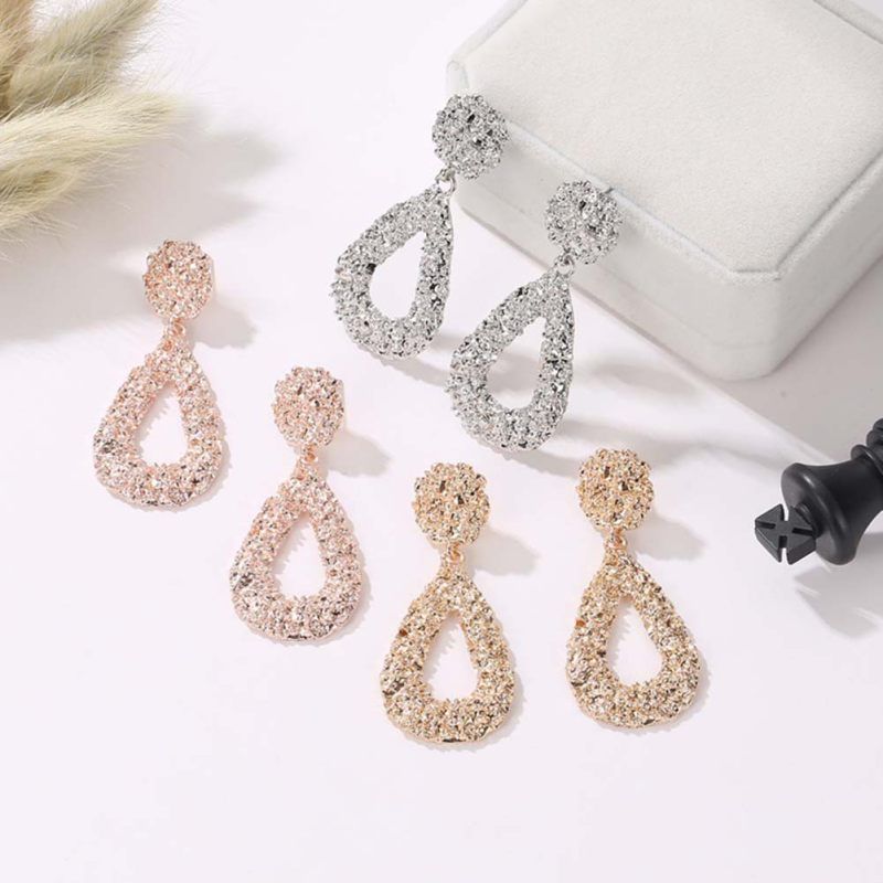 Bohemia Women Geometric Emboss Hollow Teardrop-Rose Gold
