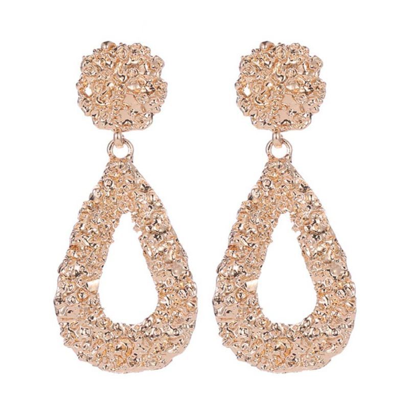 Bohemia Women Geometric Emboss Hollow Teardrop-Rose Gold