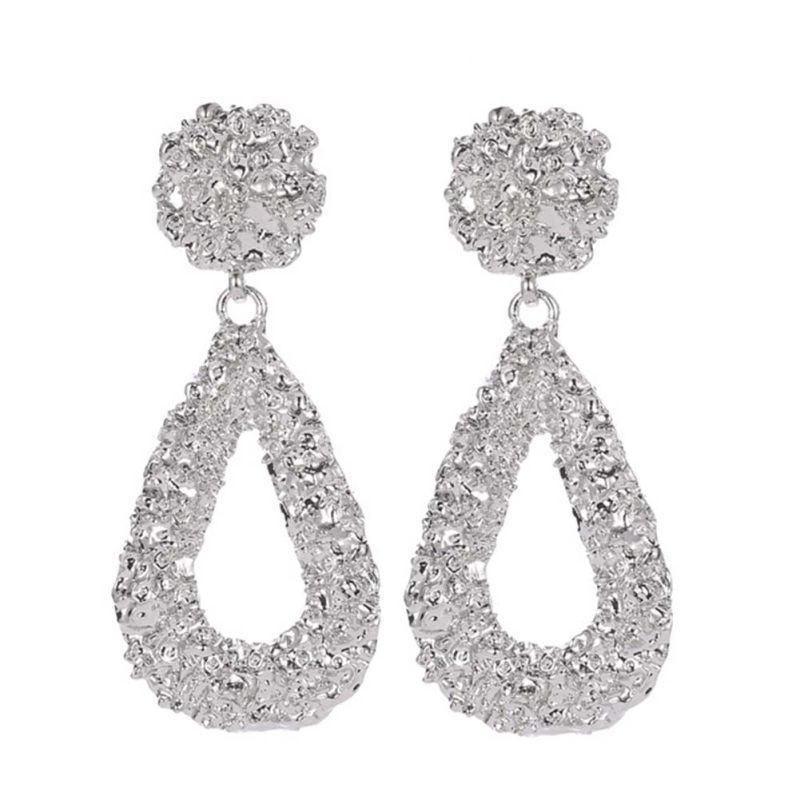 Bohemia Women Geometric Emboss Hollow Teardrop-Rose Gold