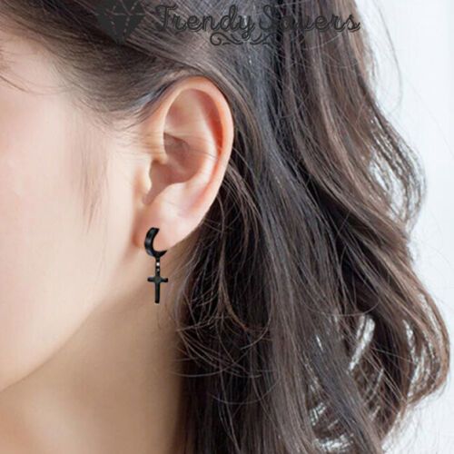 2PCS Of Cute Black Cross Hoop  Dangle Pierce Earring For Children