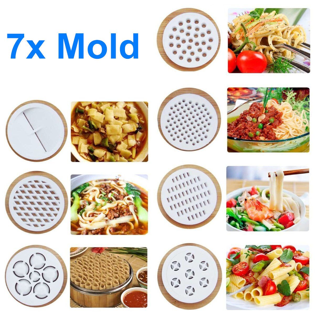 Fresh Pasta Noodle Maker Fruit Juicer Press Spaghetti Kitchen Machine 7 Mold