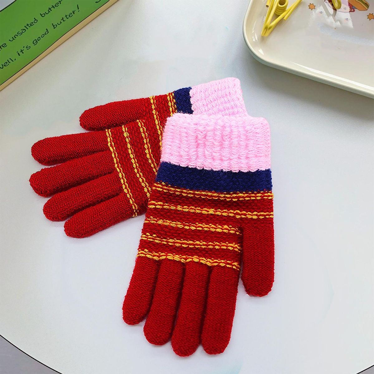 Children Winter Gloves Cozykids Winter Writing Gloves Soft Knitted Red