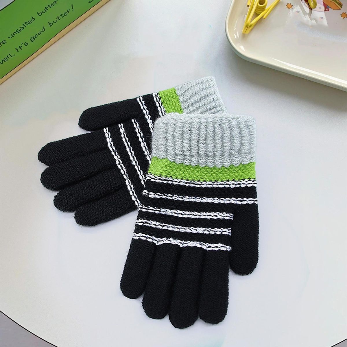 Children Winter Gloves Cozykids Winter Writing Gloves Soft Knitted Black