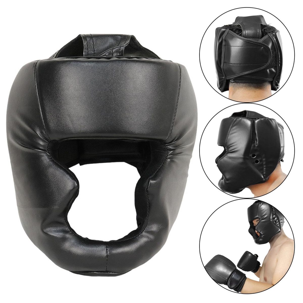 Portable Head Guard Boxing Sparring Headguard Cheeks 58 To 66CM Black