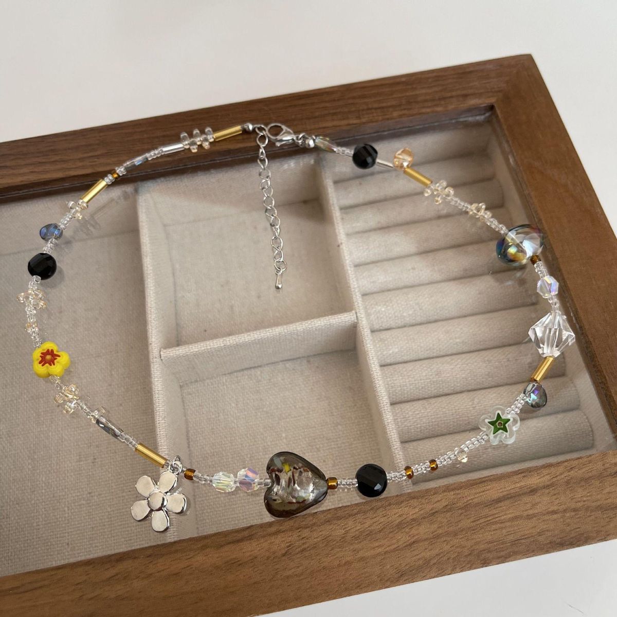 Korean Flower Pendant Crystal Class Gravel Beaded Necklace For Women Cool Y2K Choker 2022 Fashion Jewelry Exquisite Accessory
