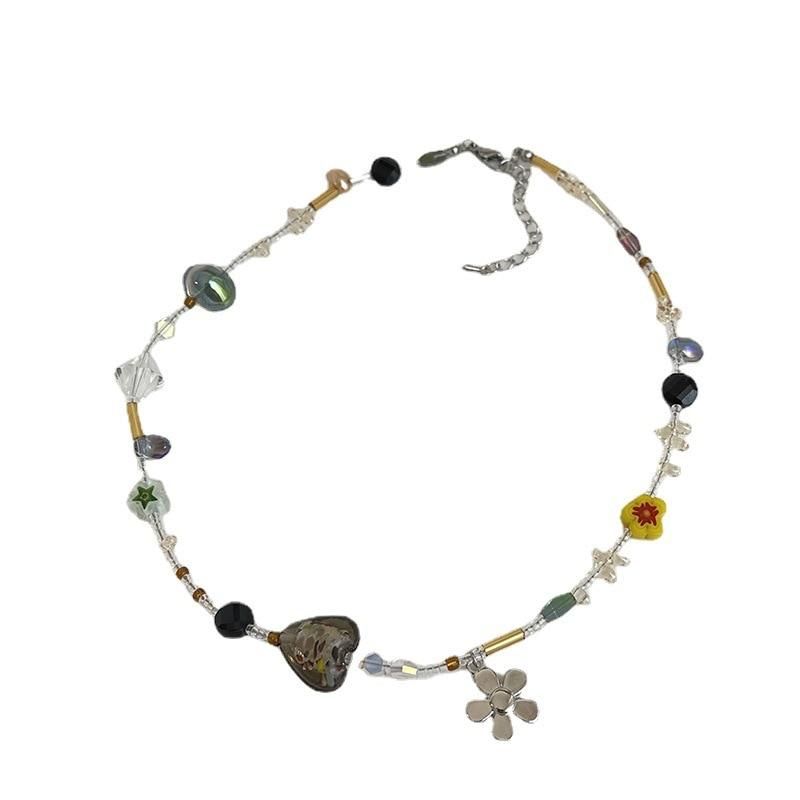 Korean Flower Pendant Crystal Class Gravel Beaded Necklace For Women Cool Y2K Choker 2022 Fashion Jewelry Exquisite Accessory