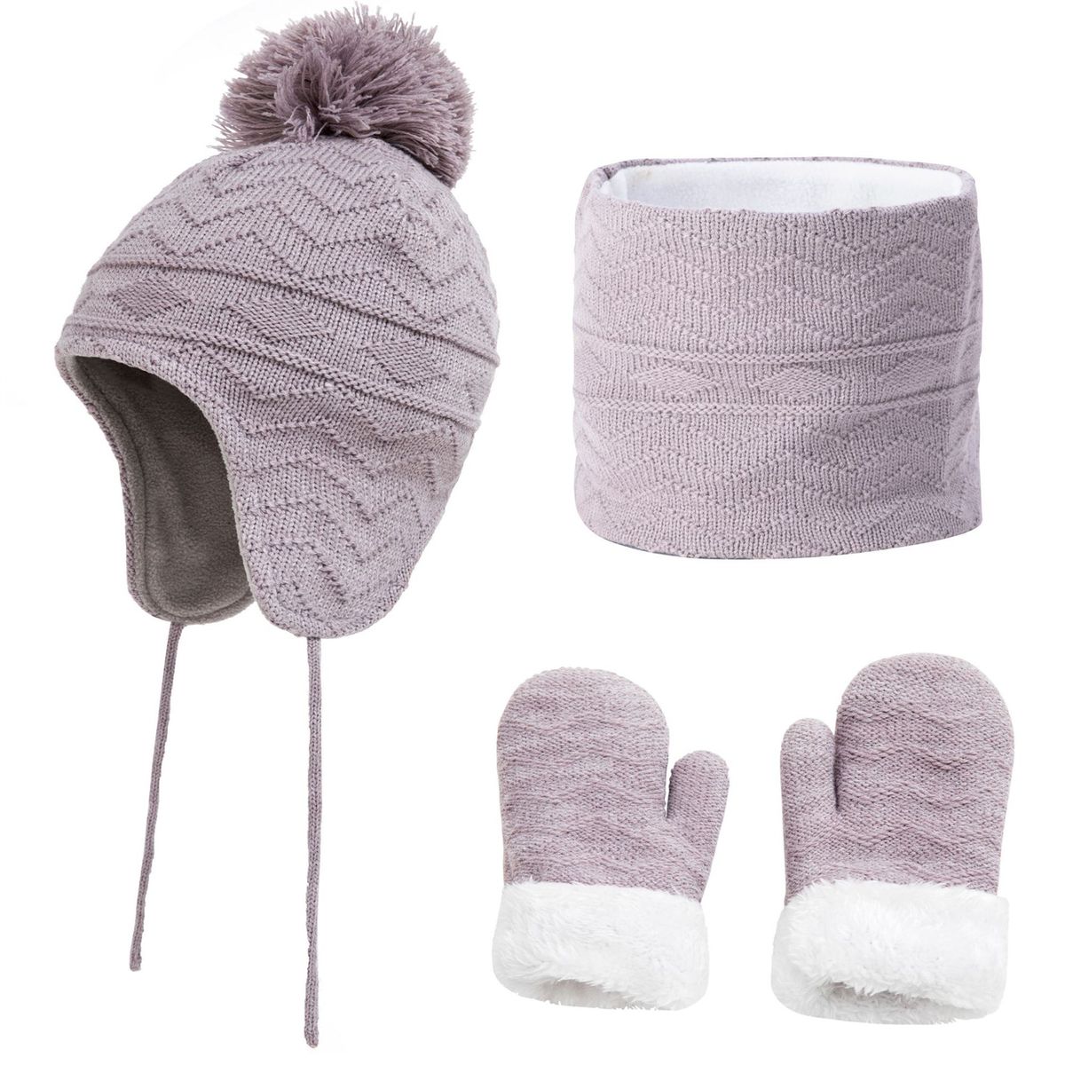 LAOdou 1 Set Hat Circle Scarf Gloves Fashion Pattern Plush-Grey