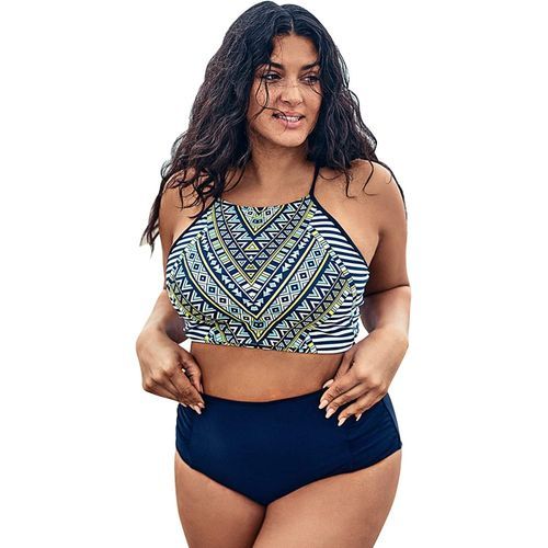 CUPSHE Women's Plus Size Bikini Set Tank Lace Shirring High