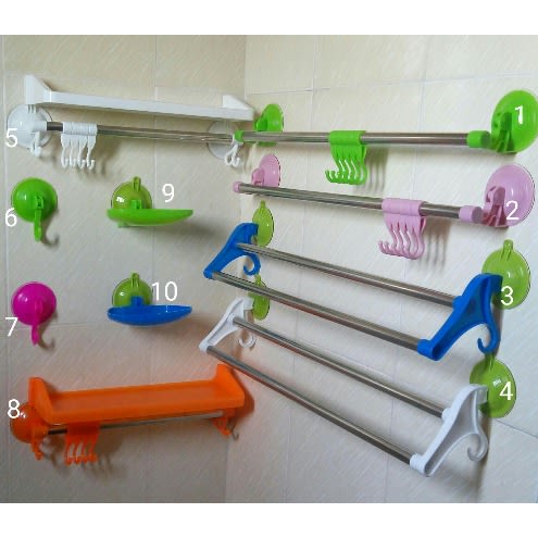 Towel Rack Towel Hanger + Soap Holder + Hook Shelf - 10 Piece Bathroom Accessory Set