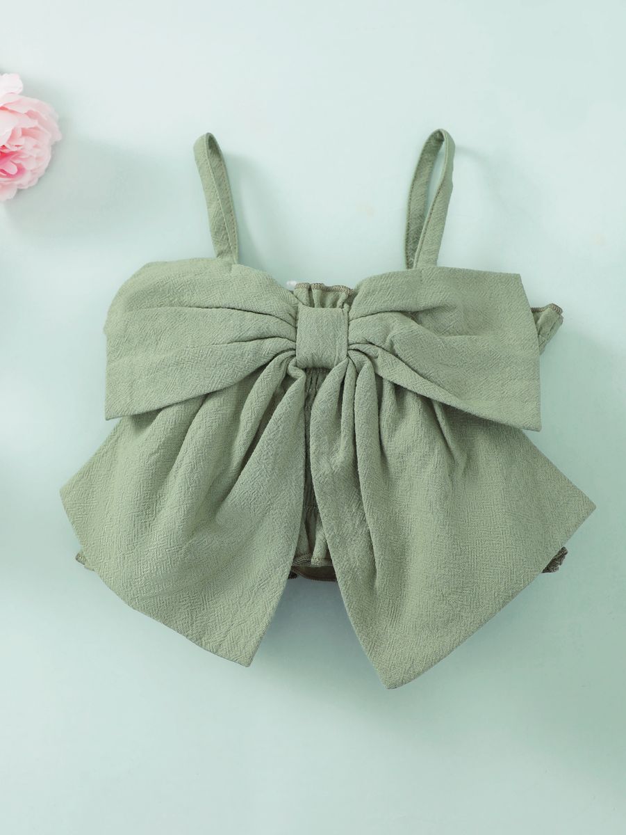 1-4 Years Kid Girl 2PCS Set Bow Slip Top+Floral Bell-bottoms