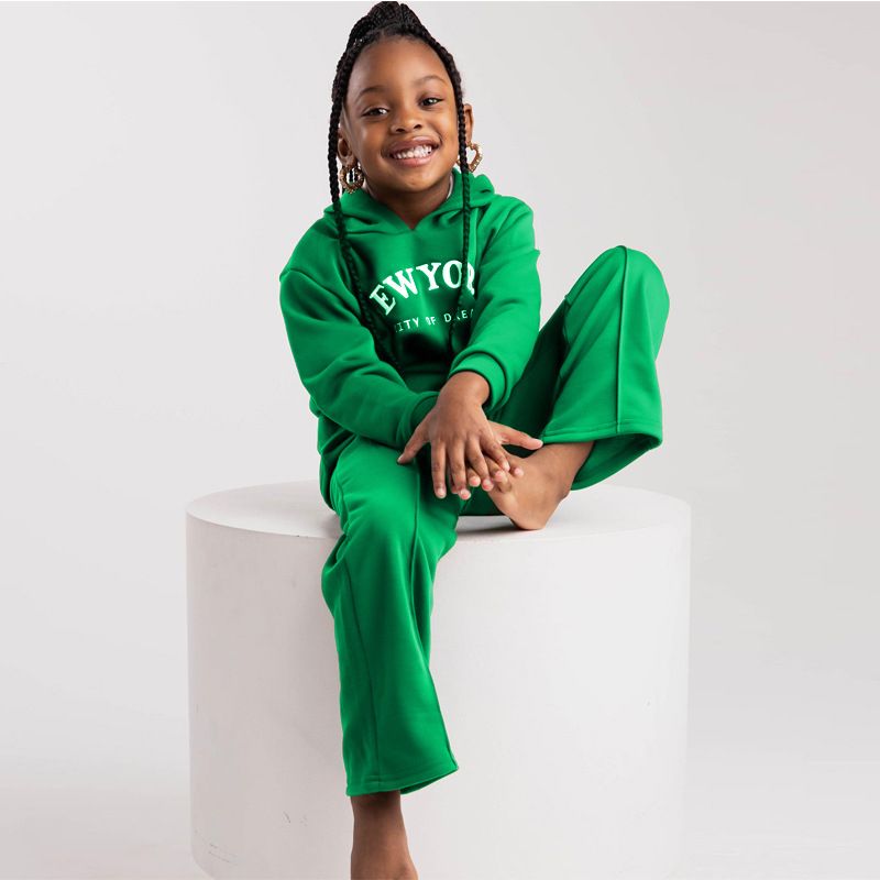 Girls' 2Pieces Pants Set Hoodie Long Sleeve Letter Pattern Clothing-Green