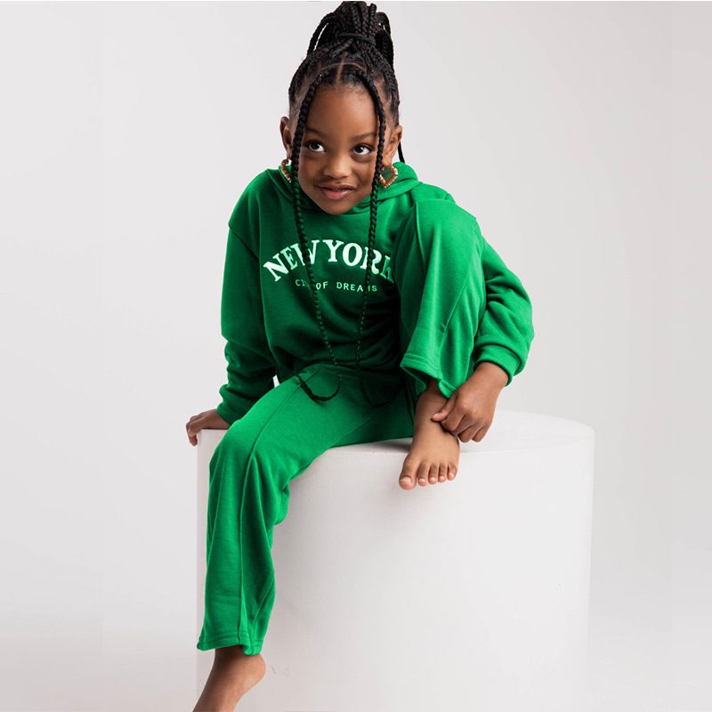 Girls' 2Pieces Pants Set Hoodie Long Sleeve Letter Pattern Clothing-Green