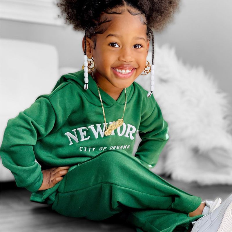 Girls' 2Pieces Pants Set Hoodie Long Sleeve Letter Pattern Clothing-Green