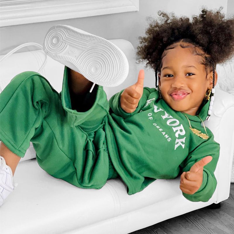 Girls' 2Pieces Pants Set Hoodie Long Sleeve Letter Pattern Clothing-Green