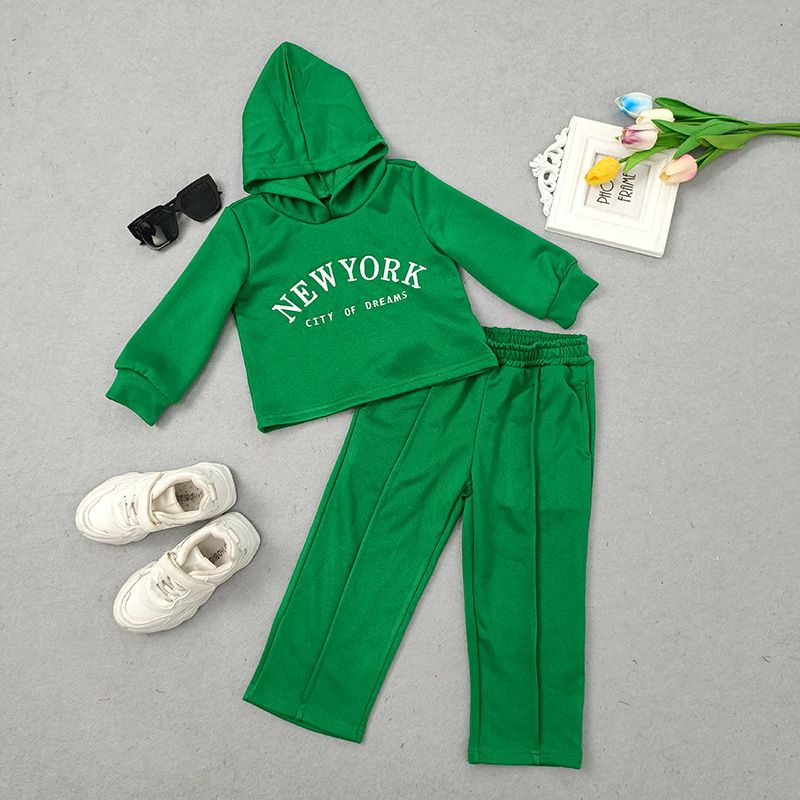 Girls' 2Pieces Pants Set Hoodie Long Sleeve Letter Pattern Clothing-Green