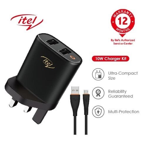 2 Usb Port 10W Travel Adapter Kit - Black