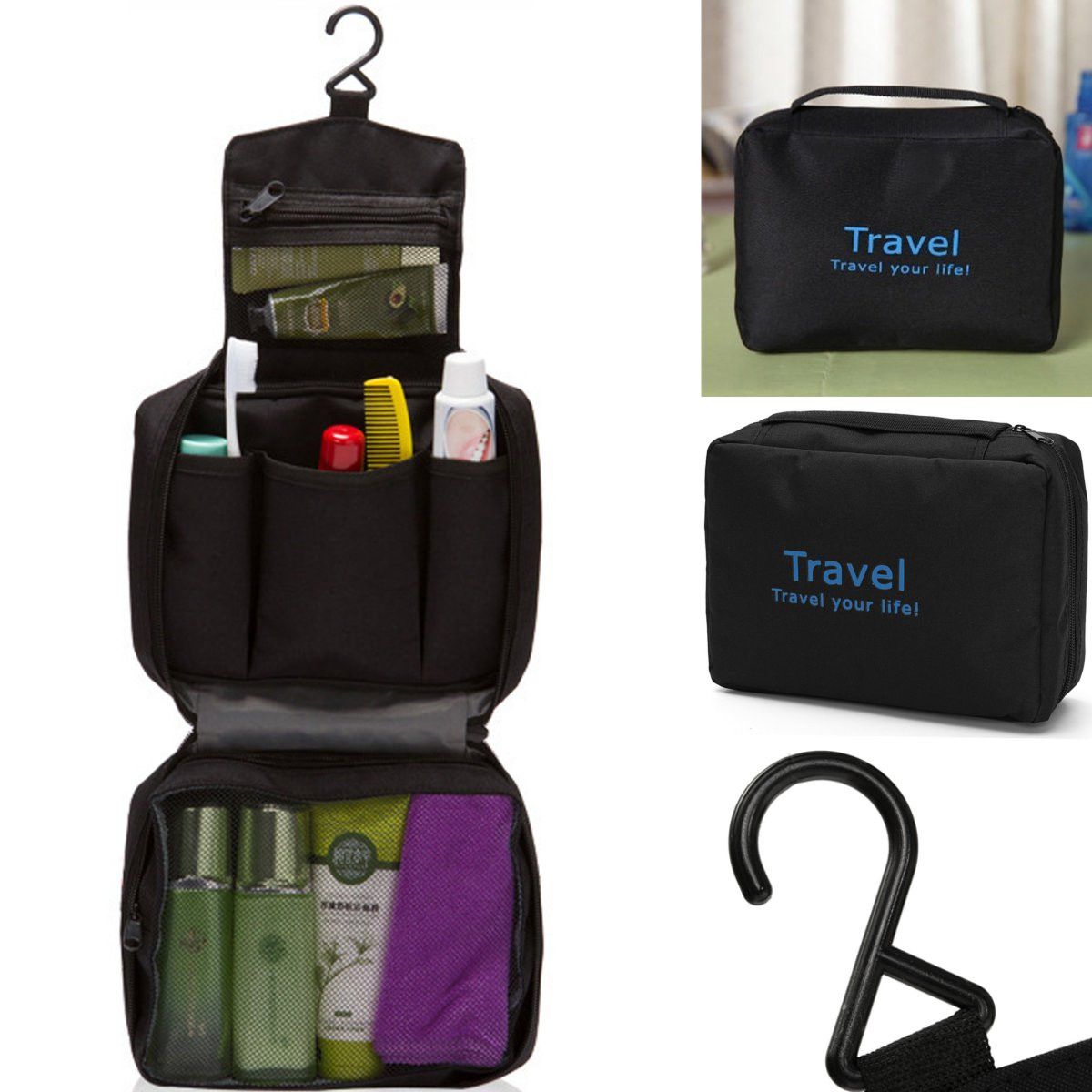 Mens Travel Wash Shower Bag Hanging Toiletry Organizer Kit