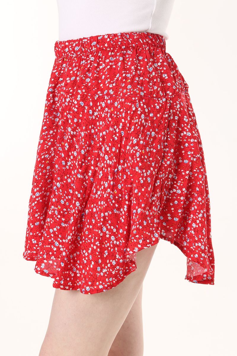 Women Red Ditsy Floral Skirt With Inner Short