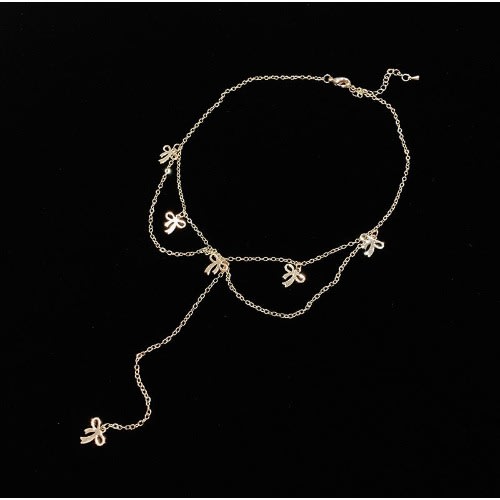 Fashion Bow Drop Pendant Necklace- Gold