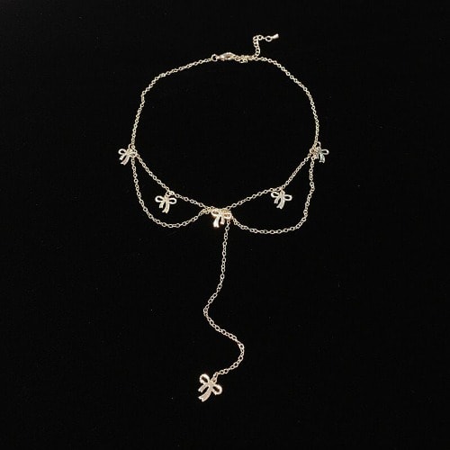 Fashion Bow Drop Pendant Necklace- Gold