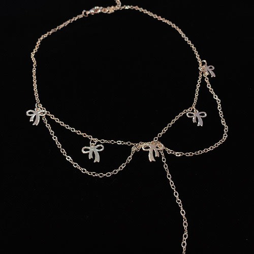Fashion Bow Drop Pendant Necklace- Gold