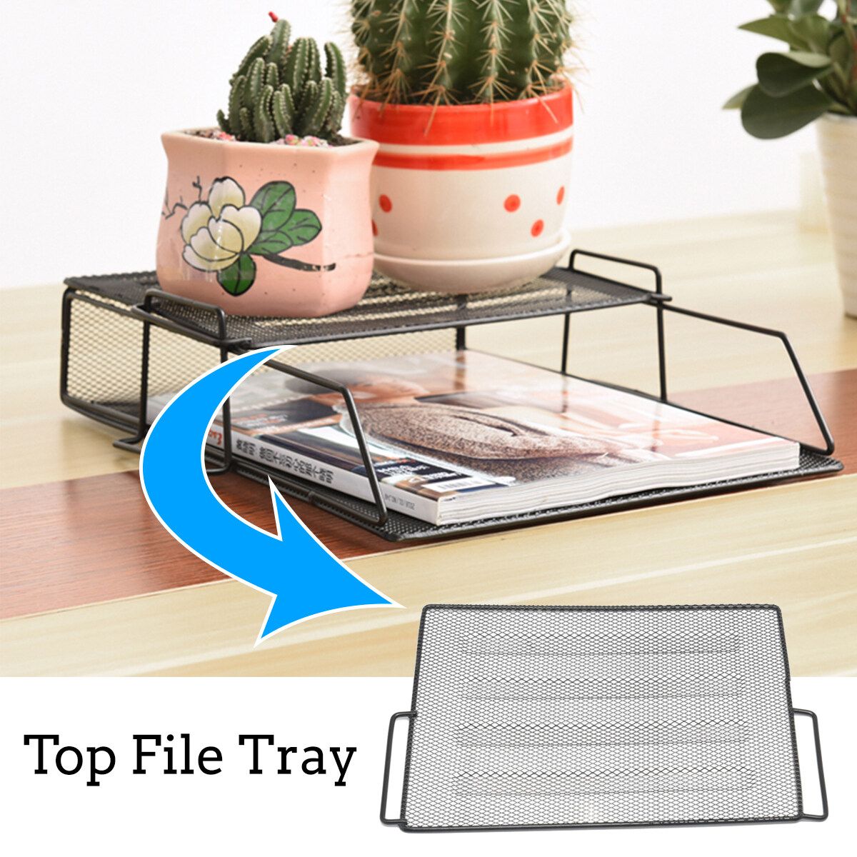 1 Layer Metal Document Trays Desktop Stackable Letter Office File Black