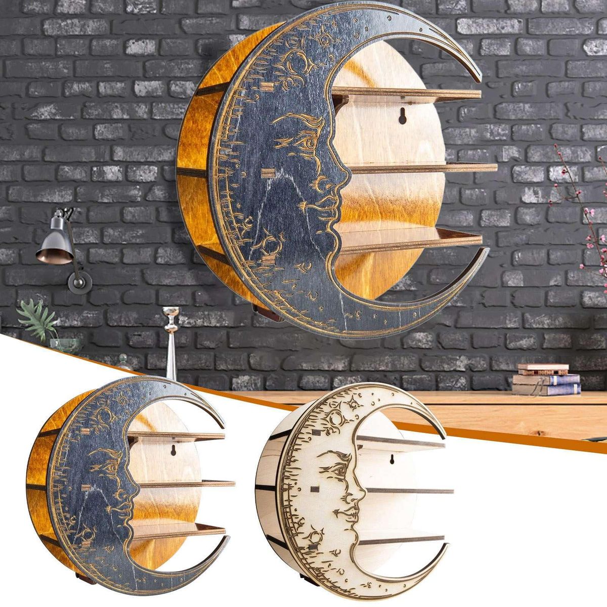 Crystal Display Essential Oil Shelf Moon Shelf Decor for Bed