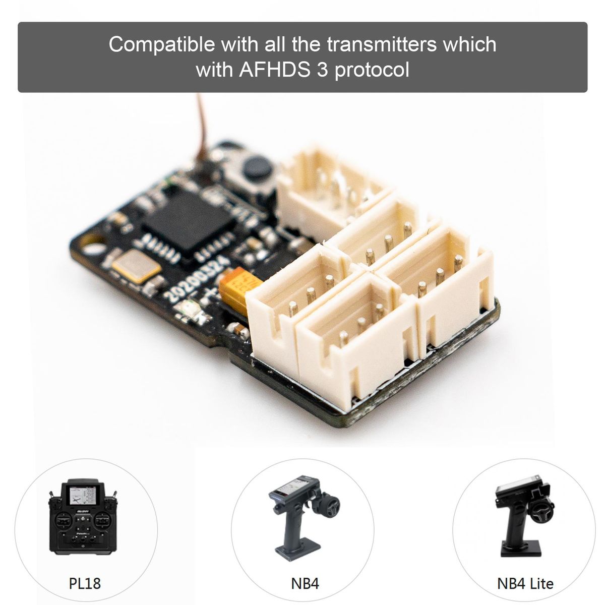 FLYSKY GMr 2.4GHz 4CH AFHDS3 Receiver PWM Output for RC Racing Vehicle Drifting Mini Car Compatible with NB4/NB4 Lite Transmitters DIY Replacement