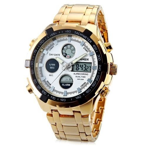 Men's LED Chain Wrist Watch - Gold - White Face + Free Case
