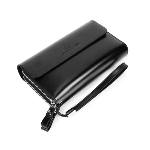 Double Zipper Men's Clutch Wallet- Black