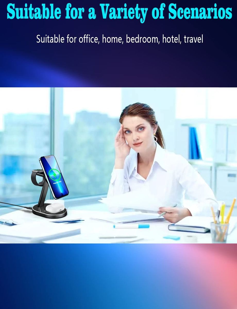 Aluminum Alloy 3 In 1 Magnetic Wireless Charger, 15W Wireless Charging Station, MagSafe Charger Stand Compatible With IPhone 14 13 12 Pro/Pro Max/Mini, Apple Watch 8/Ultra/7/6/5/4/3/2/SE, AirPods