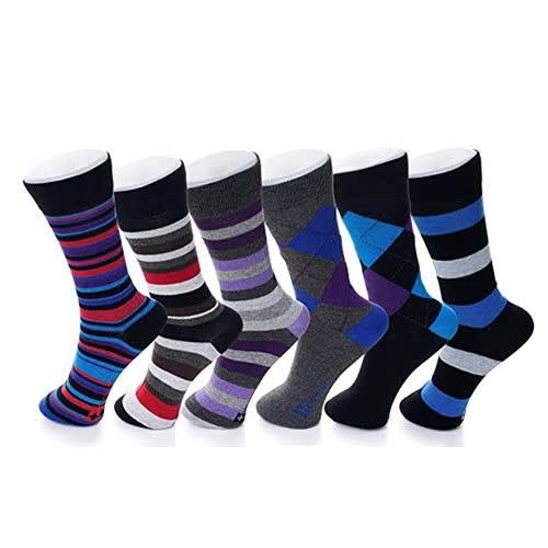 Men's Cotton 6 Pack Dress Socks Solid Ribbed Argyle Set 226
