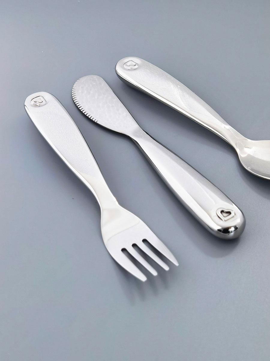 Kids cutlery 316 stainless steel tablespoon dinner fork meal cut 3-piece set Smooth mirror silver