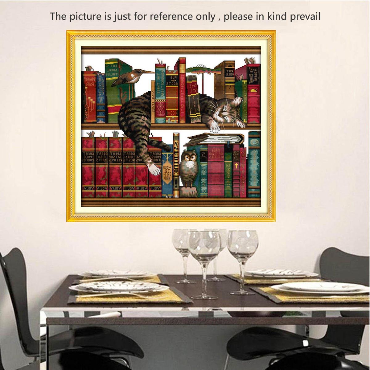 DIY Handmade Needlework Counted Cross Stitch Set Embroidery Kit 14CT Cat on Bookshelf Pattern Cross-Stitching 41 * 38cm Home Decoration