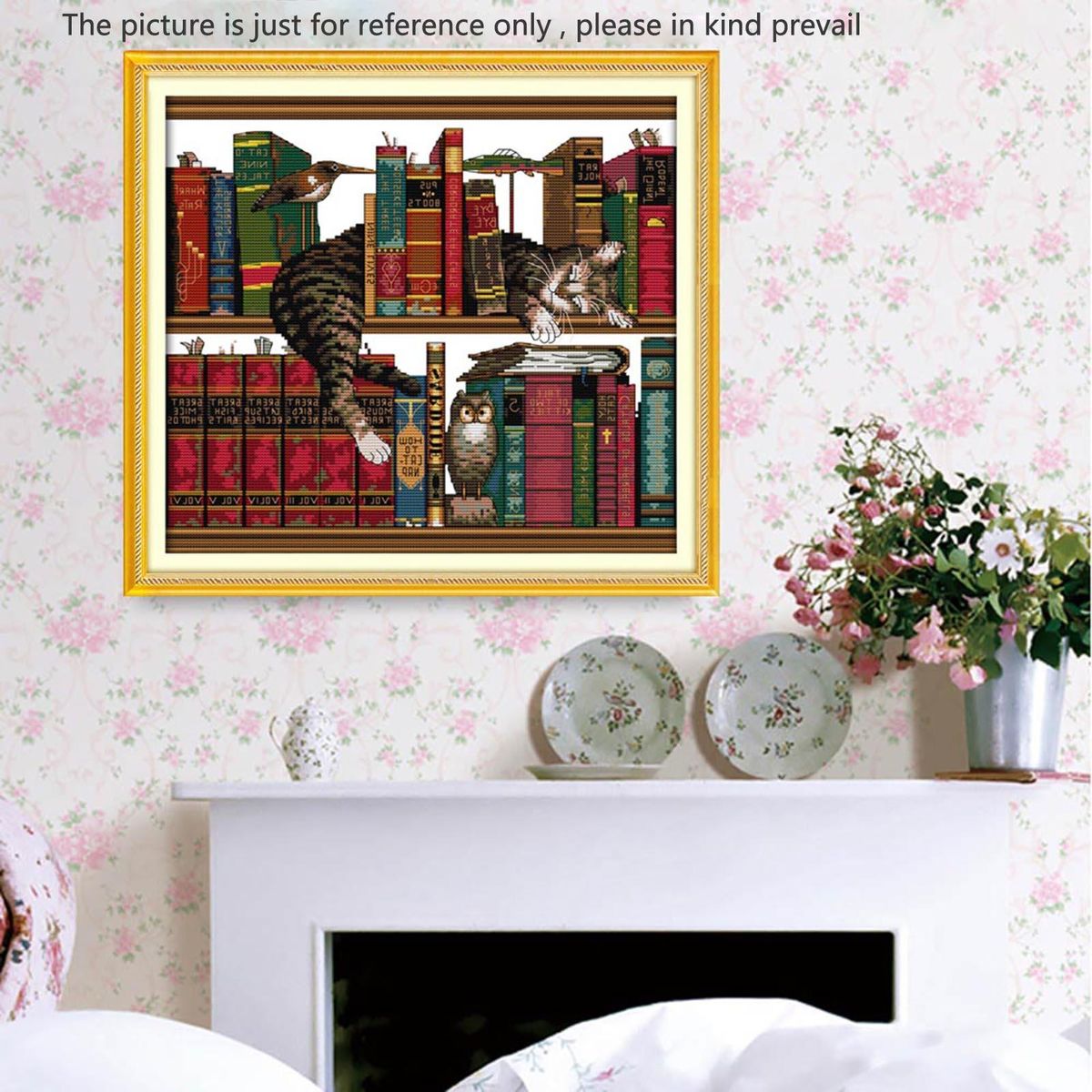 DIY Handmade Needlework Counted Cross Stitch Set Embroidery Kit 14CT Cat on Bookshelf Pattern Cross-Stitching 41 * 38cm Home Decoration