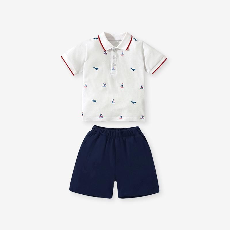 2023 Summer European and American Children's POLO Shirt Shorts Two-piece Short-sle