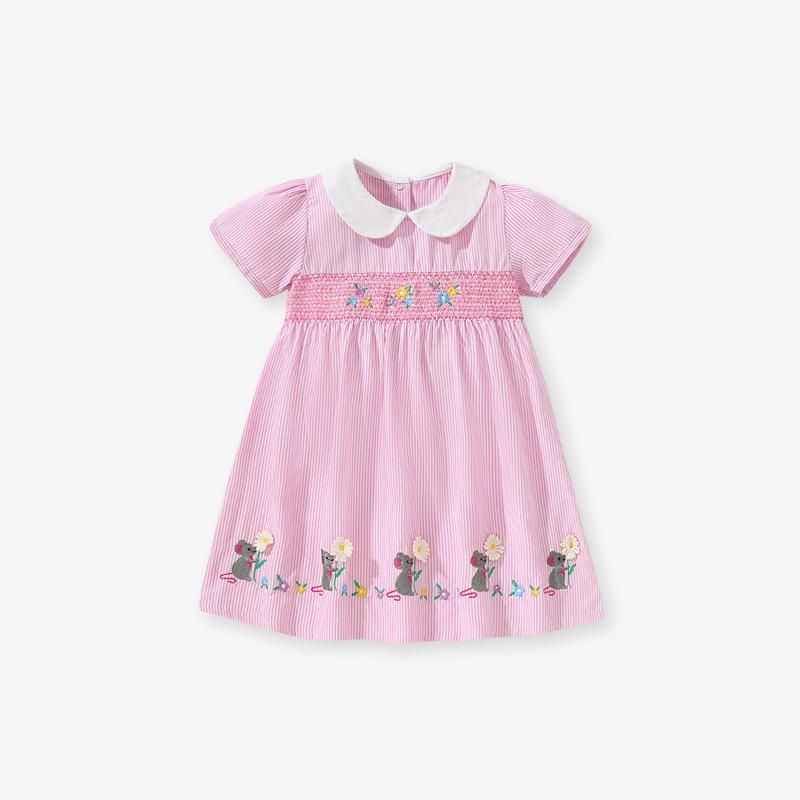2023 Girls' Skirt Summer Children Princess Dress Short Sleeve Smocking Doll Collar